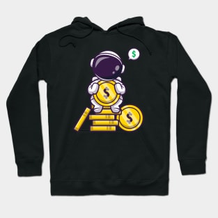 Cute Astronaut Sitting On Gold Coin Cartoon Hoodie